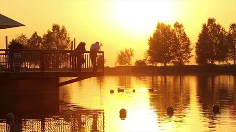 Lake hotel at dusk Stock Footage 77047545