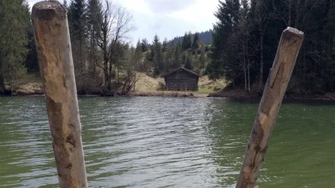 Lake with the house on the background Stock Footage 74659295