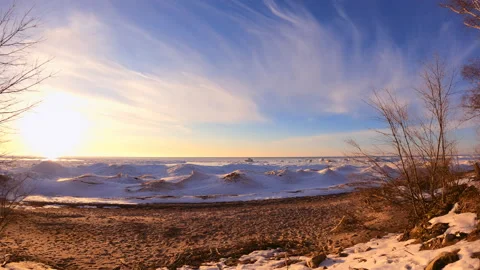 Lake Huron Winter Sunset Time Lapse Stock Footage 153428998