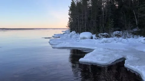 Lake with ice on the beach Stock Footage 301713904