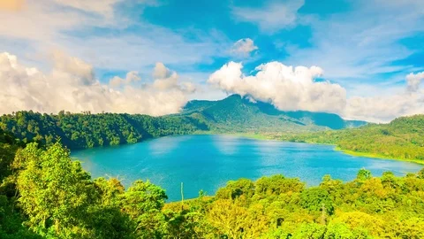 Lake inside a volcano crater on background tropical nature Stock Footage 76284121