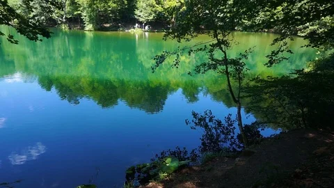 Lake with its reflection, lake with trees, blue lake, yedigoller Stock Footage 92853698