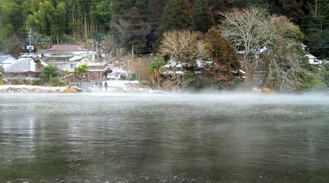 Lake in Japan in winter Stock Footage 10931143