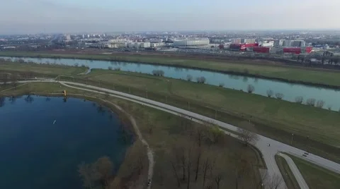 Lake Jarun in Zagreb aerial shot Stock Footage