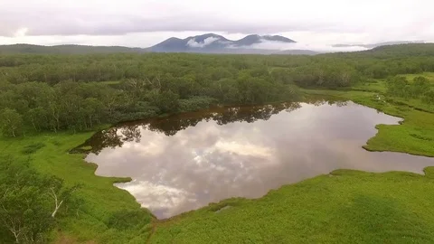 Lake in Kamchatka. copter Stock Footage 72607825