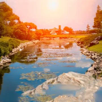 Lake landscape sun rays Stock Photos