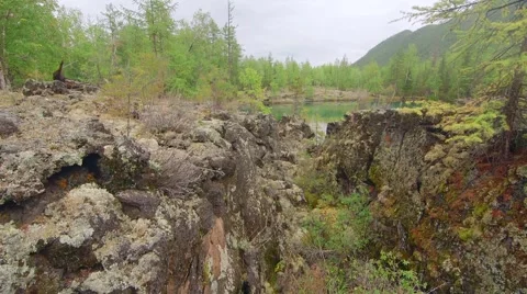 Lake on lava valley. Stock Footage 54448323