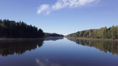 Lake with light mist Stock Footage 97609392