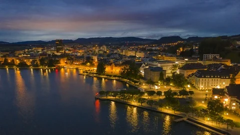 Lake light reflection of the Swiss Crypto City Zug, the Old Town Stock Footage 112868659