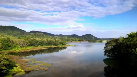 Lake by Loei, clouds are reflected on the surface of the water Stock Footage 148738119