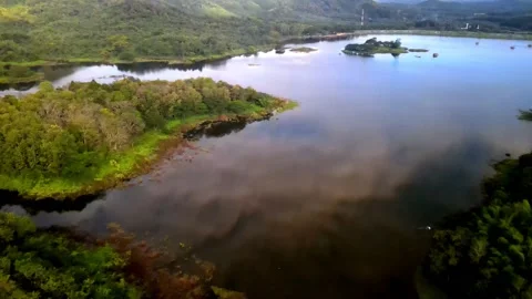 Lake by Loei, clouds are reflected on the surface of the water Stock Footage 148738595