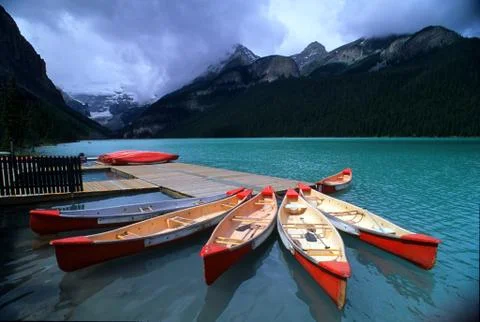 Lake Louise Canoes Stock Photos