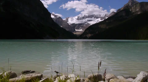 Lake Louise Pull Back with Bird Stock Footage 32282499