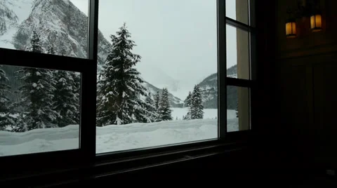Lake Louise through window Stock Footage 32284114