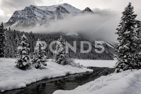 Lake Louise is a winter wonderland. Banff National Park, Alberta, Canada Stock Photos