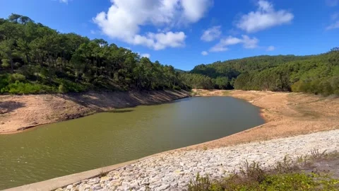 Lake with low water level due to climate change Stock Footage 213660549