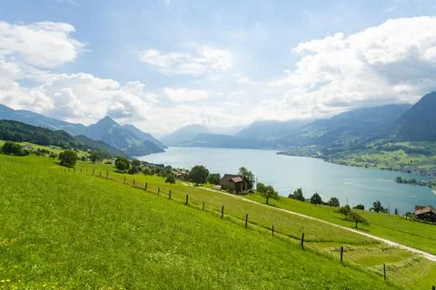Lake lucern with clouds and nature, Switzerland Stock Photos