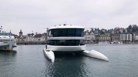 Lake Lucerne Arrival of the Ferry Stock Footage 122081283