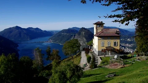Lake Lugano from Monte Bre Stock Footage 99851026