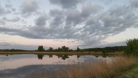 Lake, mere, sky after sunset, clouds, scream of birds Stock Footage 130876722