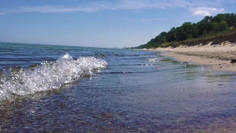 Lake Michigan Crashing Waves Beach Shoreline Stock Footage