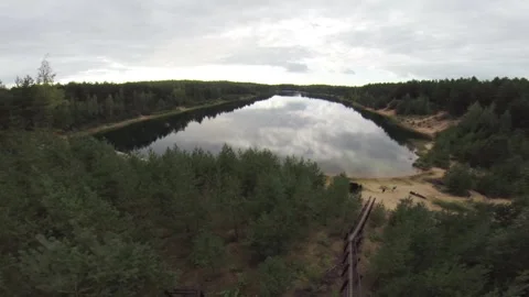 Lake in the Middle of the Forest View from Above Stock Footage 260472163