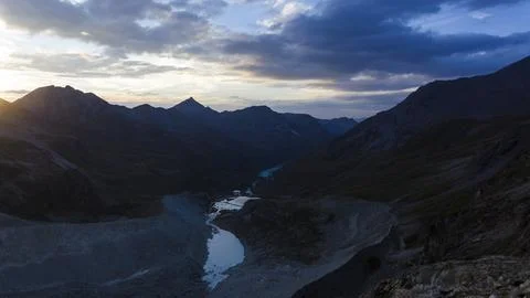 Lake of Moiry at sunset 스톡 사진