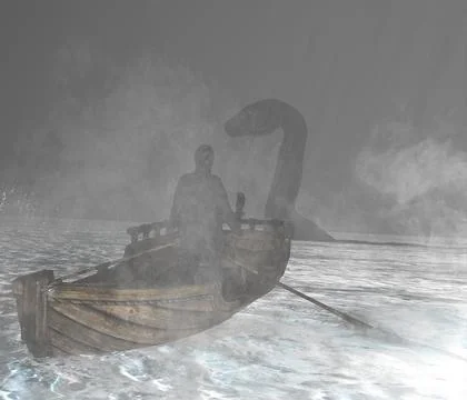 Lake Monster Encounter Stock Illustration