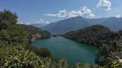 Lake Moro - a stunning hidden mountain lake near Boario Terme, Lombardy Stock Footage 345878192