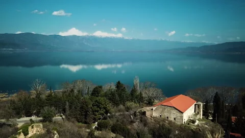 Lake with mountain in the background, Dojran lake Stock Footage 146889841