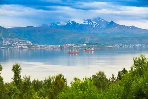 Lake on mountain background Stock Photos