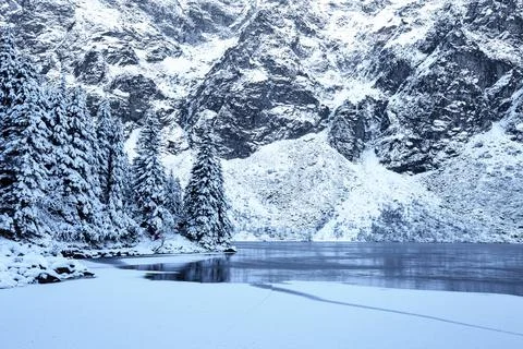 Lake in mountains in winter Stock Photos
