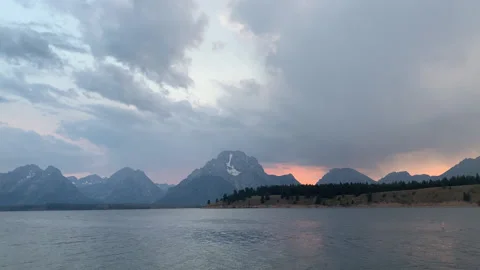 Lake Moutain Wispy Clouds Sunset HD Stock Footage 179520450