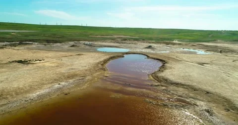 Lake from a mud volcano on the Crimean peninsula Stock Footage
