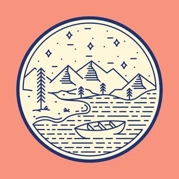 Lake nature wild badge patch pin graphic illustration vector art t-shirt desi Stock Illustration