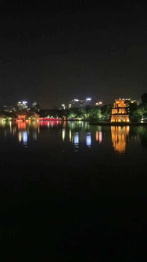 Lake by night in Hanoi Stock Footage 345040684