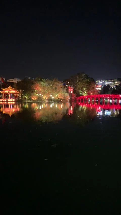 Lake by night in Hanoi Stock Footage 345040780