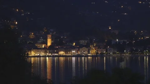 Lake at night with lights reflection in the water Stock Footage 71507534