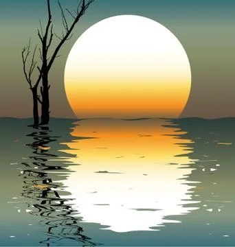 Lake. a night scene. Illustrazione stock