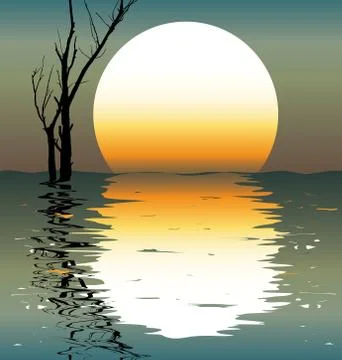 Lake. A night scene. Stock Illustration