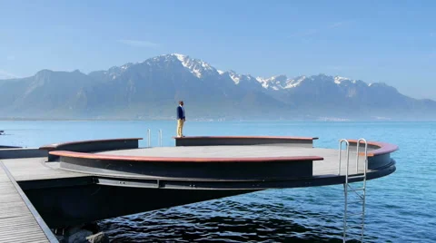Lake panorama view.  leisure activity. happiness. man male person. Stock Footage 64803045