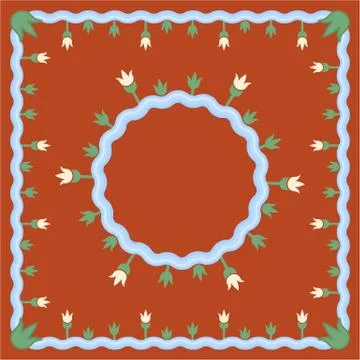 Lake pattern on brown background with round template for text in simplified e Stock Illustration