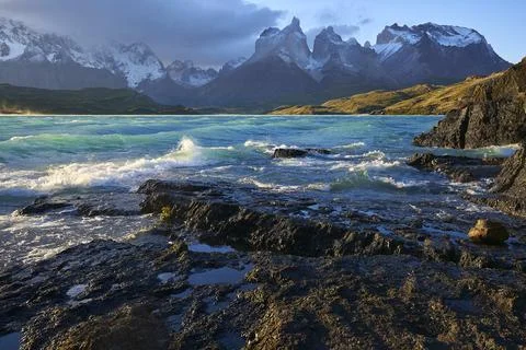 Lake Pehoe and Los Cuernos del Paine, Torres del Paine National Park, Ultima Stock Photos