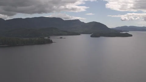 Lake with Pine Trees and Mountains in Background drone Stock Footage 255143859