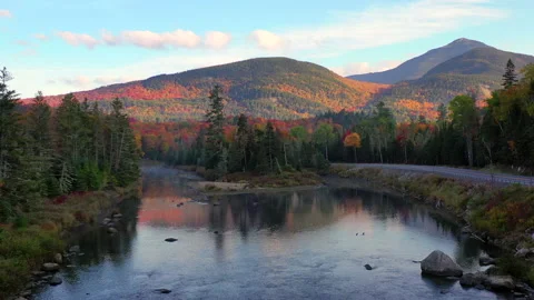 Lake Placid NY Fall Foliage river push l... | Stock Video | Pond5