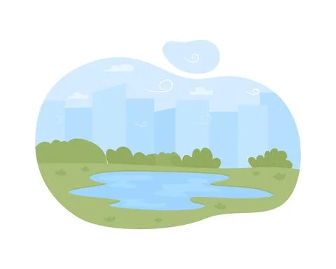 Lake on plains 2D vector web banner, poster Ilustração Stock