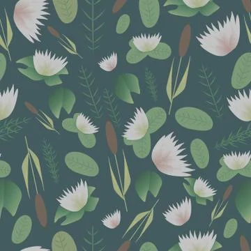 Lake plants flora pattern vector illustration background Stock Illustration