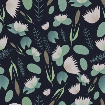 Lake plants flora pattern vector illustration background Stock Illustration