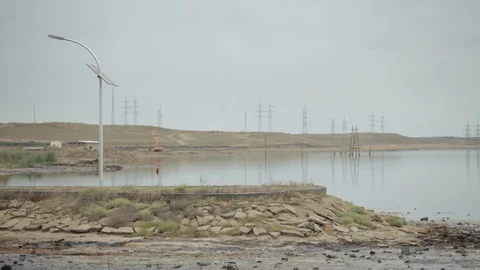 A lake polluted with oil Stock Footage 86829866