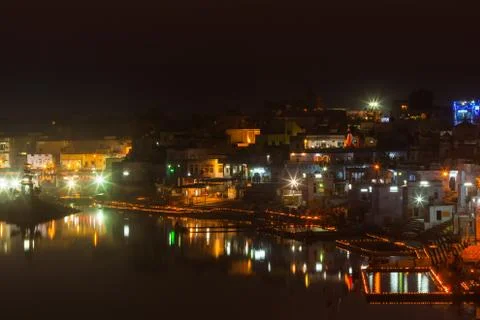 Lake in Pushkar night view Stock Photos